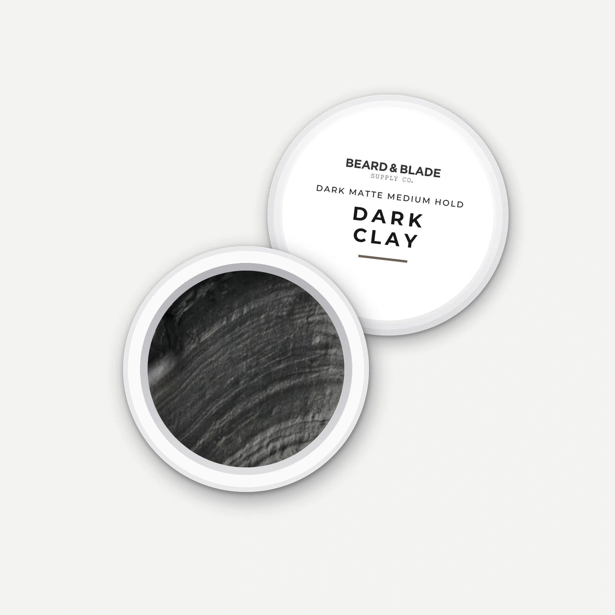 Beard & Blade Dark Clay 10g sample pot, opened with lid alongside