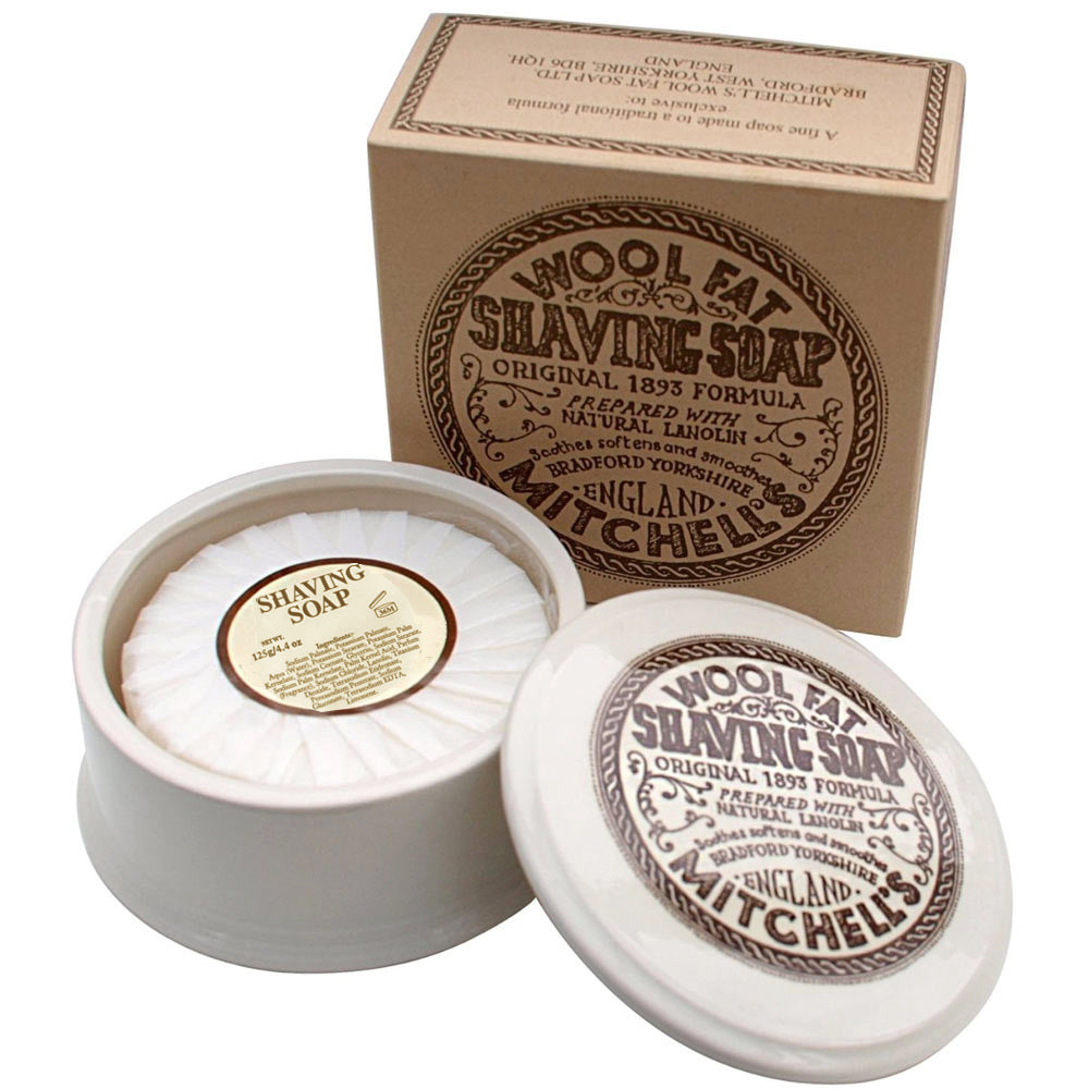 Mitchell's Wool Fat Shaving Soap & Dish 125g