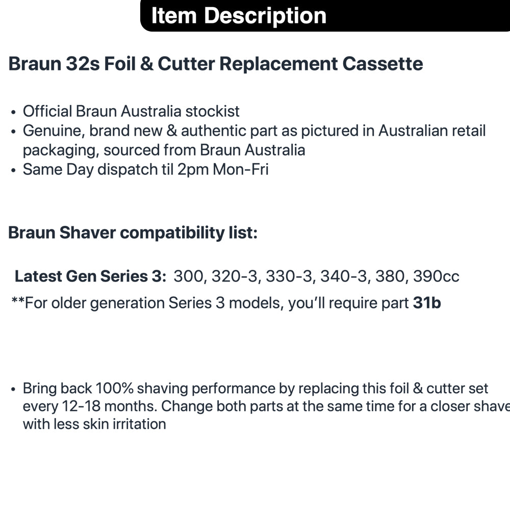 BRAUN 32s Foil & Cutter Replacement Cassette 320 330 390cc +