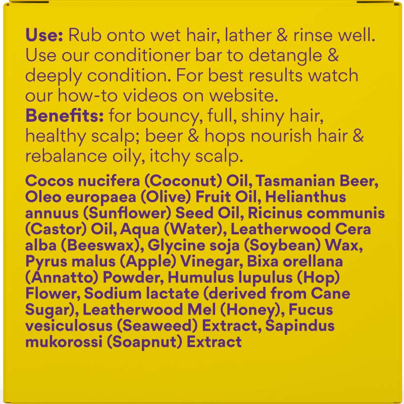 Beauty and the Bees Tasmanian Real Beer Shampoo Bar 120g