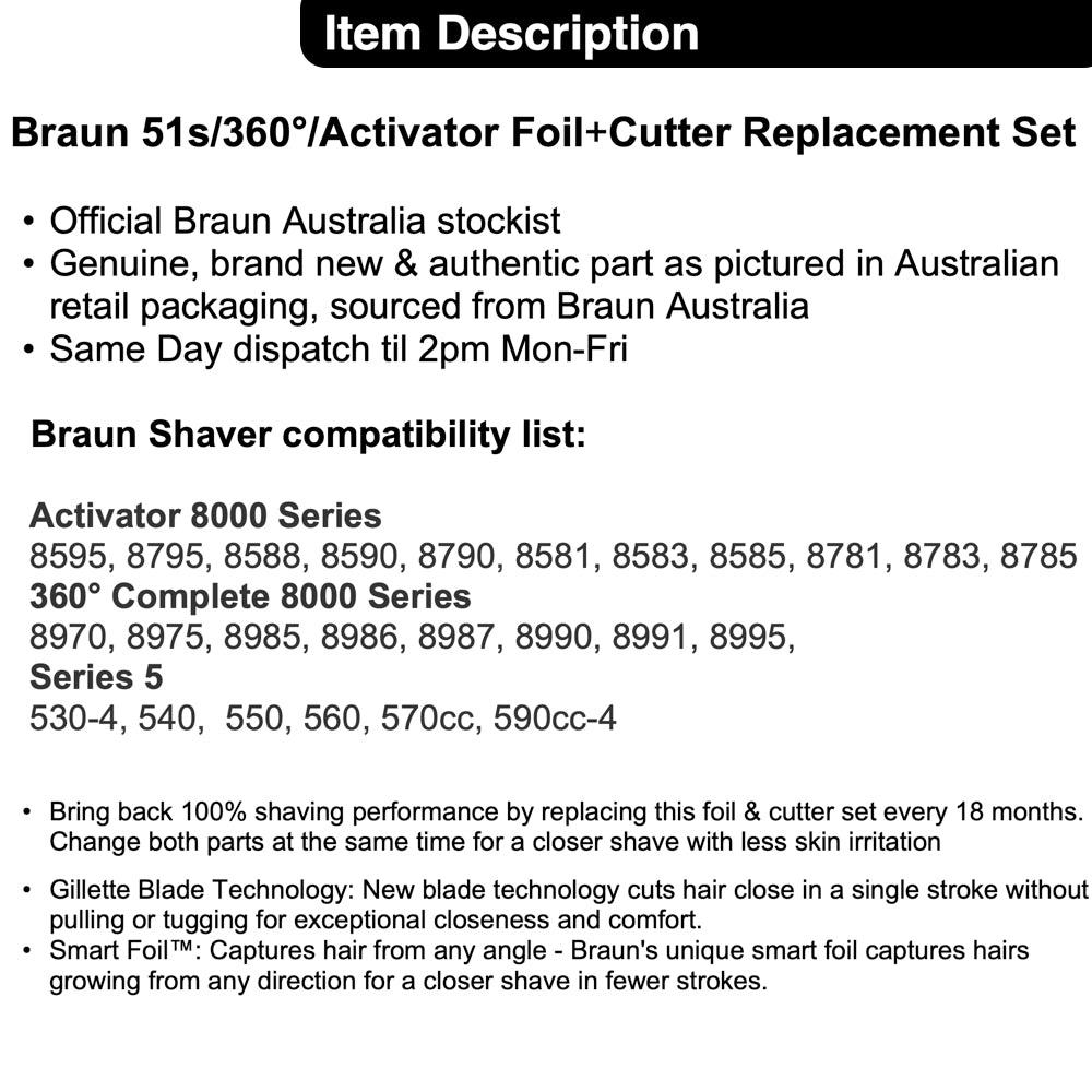BRAUN 51s Series 5 Foil & Cutter Replacement Set 360, Activator 8595, 590c +