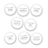 Geo. F. Trumper Shaving Cream Sample Pack, eight 10g sampler pots in Almond, Coconut Oil, Eucris, Extract of Limes, GFT, Rose, Sandalwood and Spanish Leather