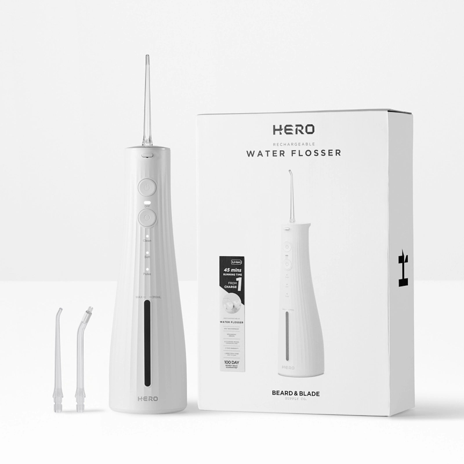 HERO Rechargeable Water Flosser White by Beard & Blade