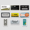 Beard & Blade Safety Razor Blade Sampler (60) with Astra, Henson RK, Parker, Wilkinson Sword, Feather, Merkur, Muhle, Rockwell and Derby Extra blade packs