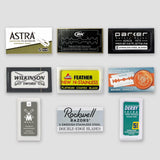 Beard & Blade Safety Razor Blade Sampler (60) with Astra, Henson RK, Parker, Wilkinson Sword, Feather, Merkur, Muhle, Rockwell and Derby Extra blade packs