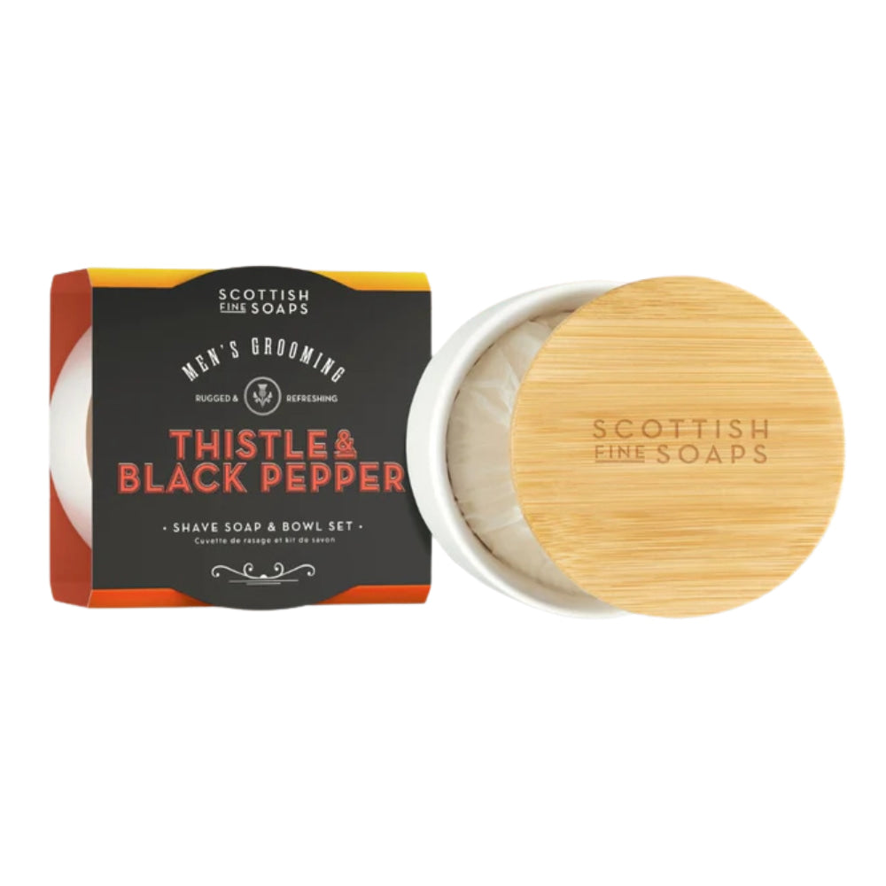 The Scottish Fine Soaps Thistle & Black Pepper Shave Soap & Bowl 100g