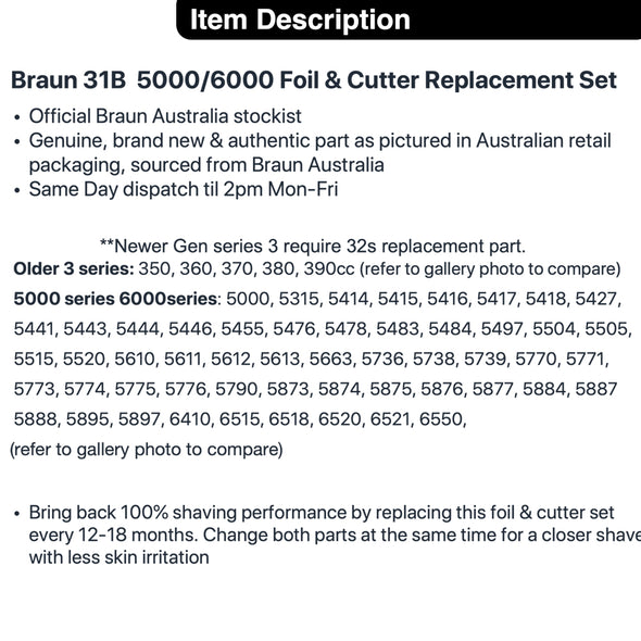 BRAUN 31B Foil & Cutter Replacement Set for 5775, 5888, Flex +