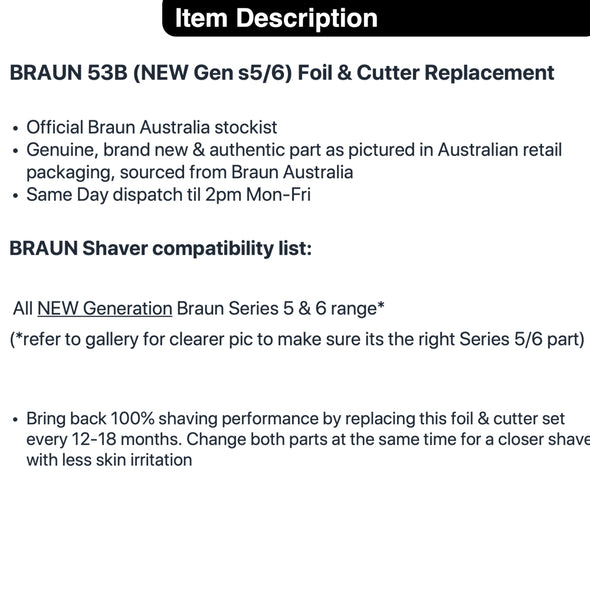 BRAUN 53B Foil & Cutter Replacement Cassette (NEW Gen s5/6)