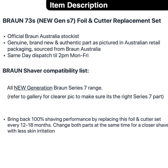 BRAUN 73s Foil & Cutter Replacement Cassette (NEW Gen s7)