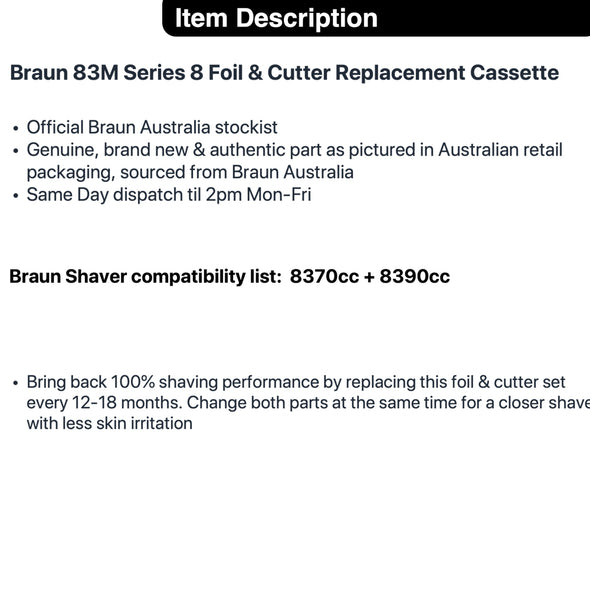 BRAUN 83M Series 8 Foil & Cutter Replacement Cassette Set